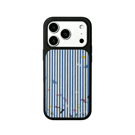 CasePoppi Artisan Blue White Striped TPU iPhone Case with Watercolor Paint Splatter Details