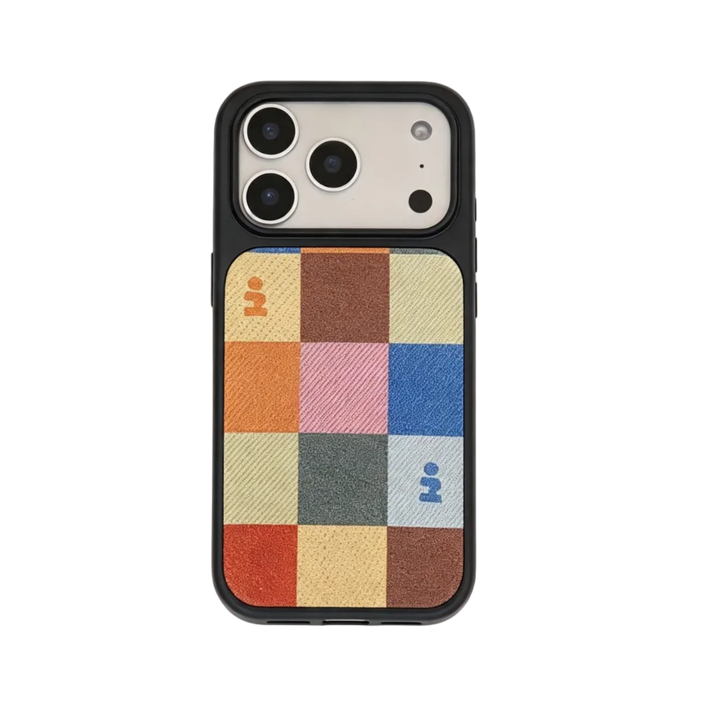 CasePoppi Patchwork Color Magnetic iPhone Case with Retro Plaid Design and Black Protective Frame