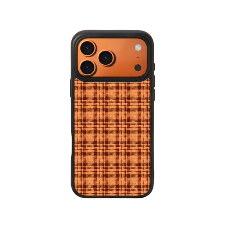 CasePoppi Sunny Orange Plaid Preppy Tempered Glass iPhone Case with Glossy Finish
