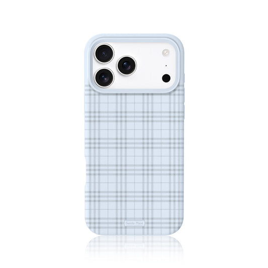 Cloud teal gingham liquid silicone phone case