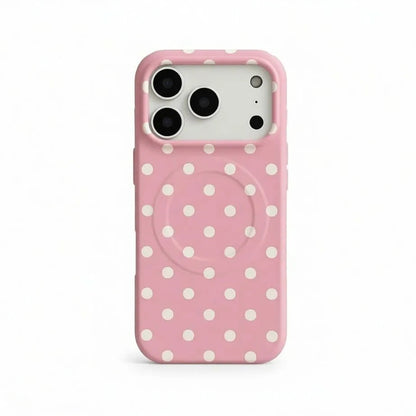 White polka dot phone case on bubblegumpinkbase