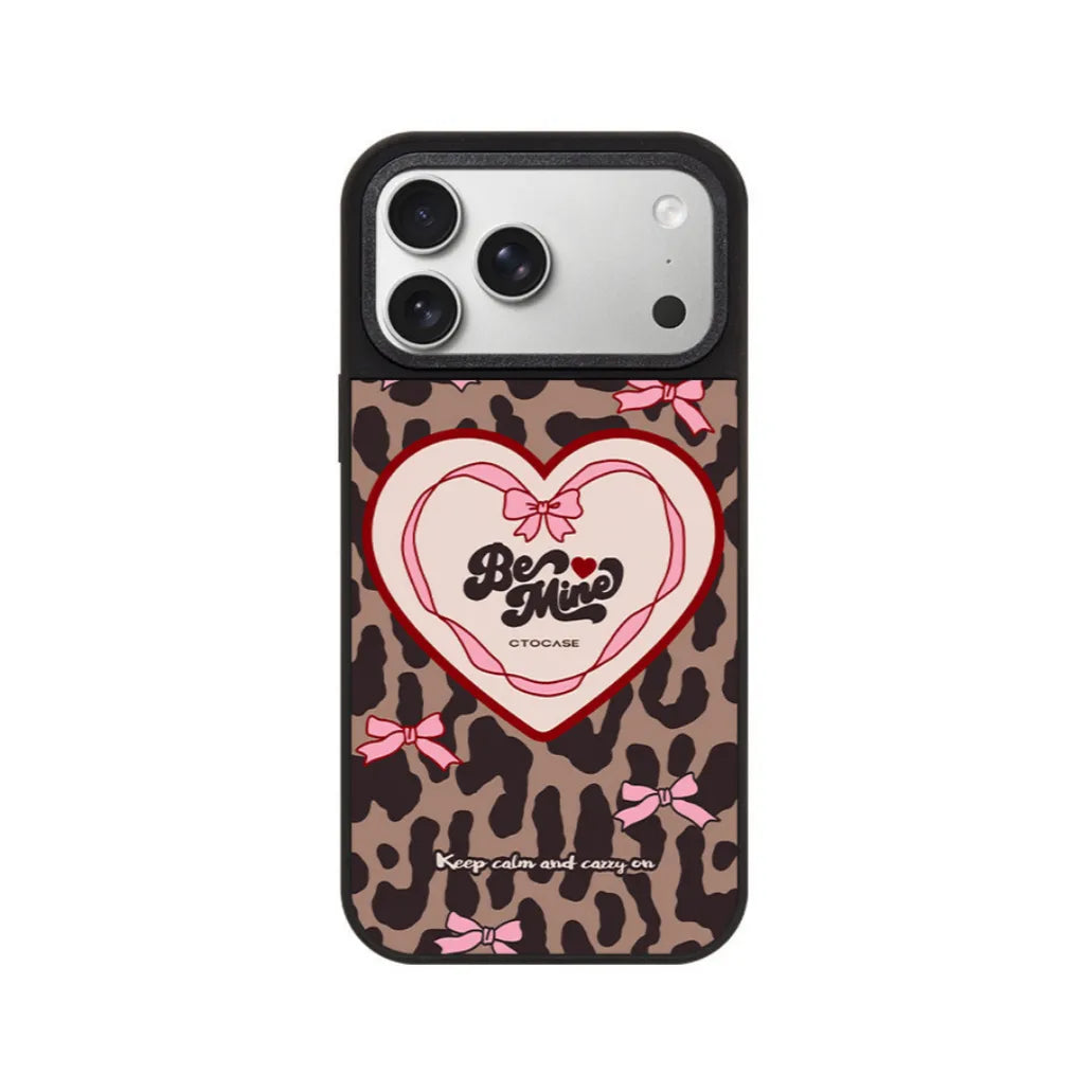 Leopard print phone case with heart graphic, case only