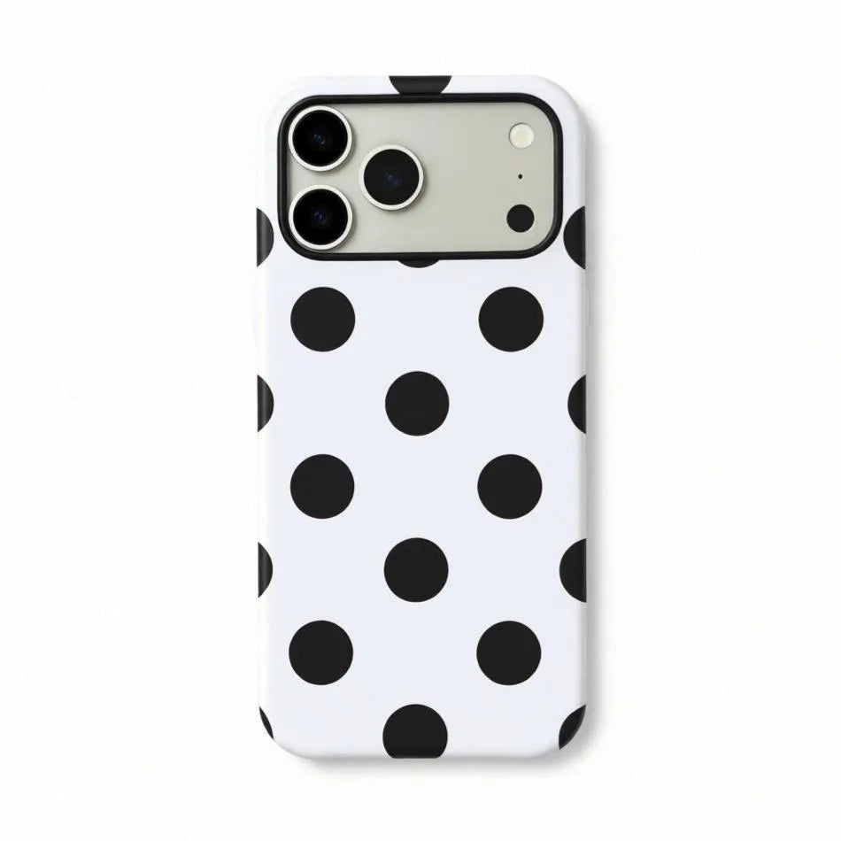 White and black polka dot phone case with MagSafe for iPhone