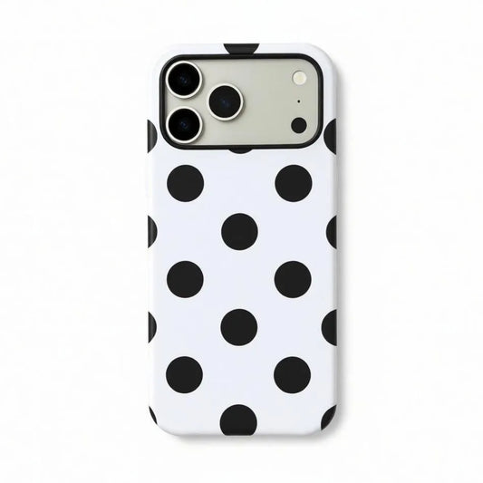 White and black polka dot phone case with MagSafe for iPhone