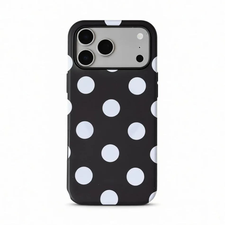 Black and white polka dot phone case with MagSafe for iPhone