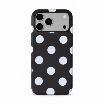 Black and white polka dot phone case with MagSafe for iPhone