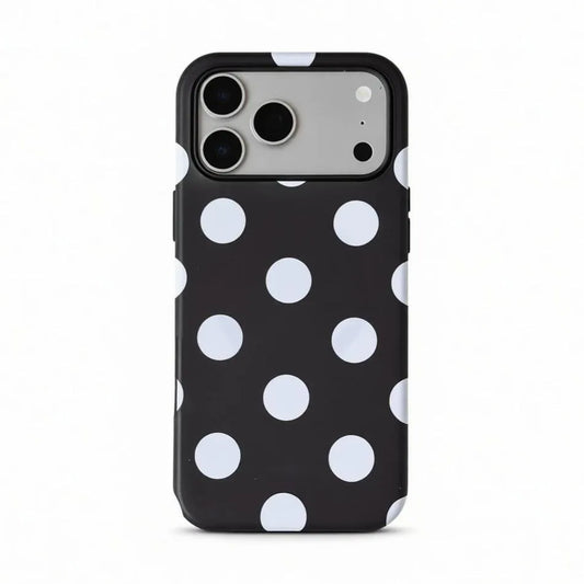Black and white polka dot phone case with MagSafe for iPhone