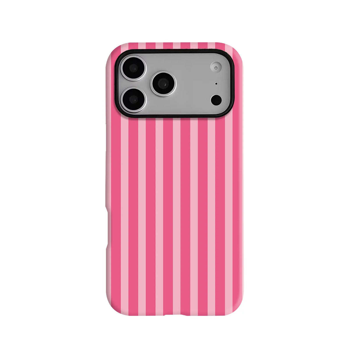 Bubblegum pink striped phone case with glossy finish