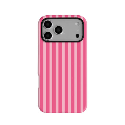 Bubblegum pink striped phone case with glossy finish