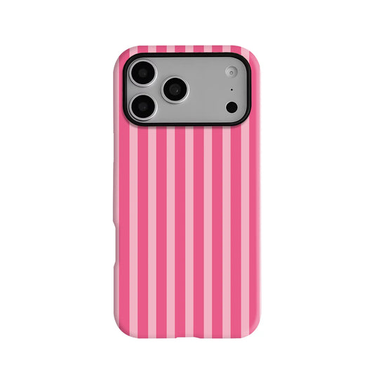 Bubblegum pink striped phone case with glossy finish
