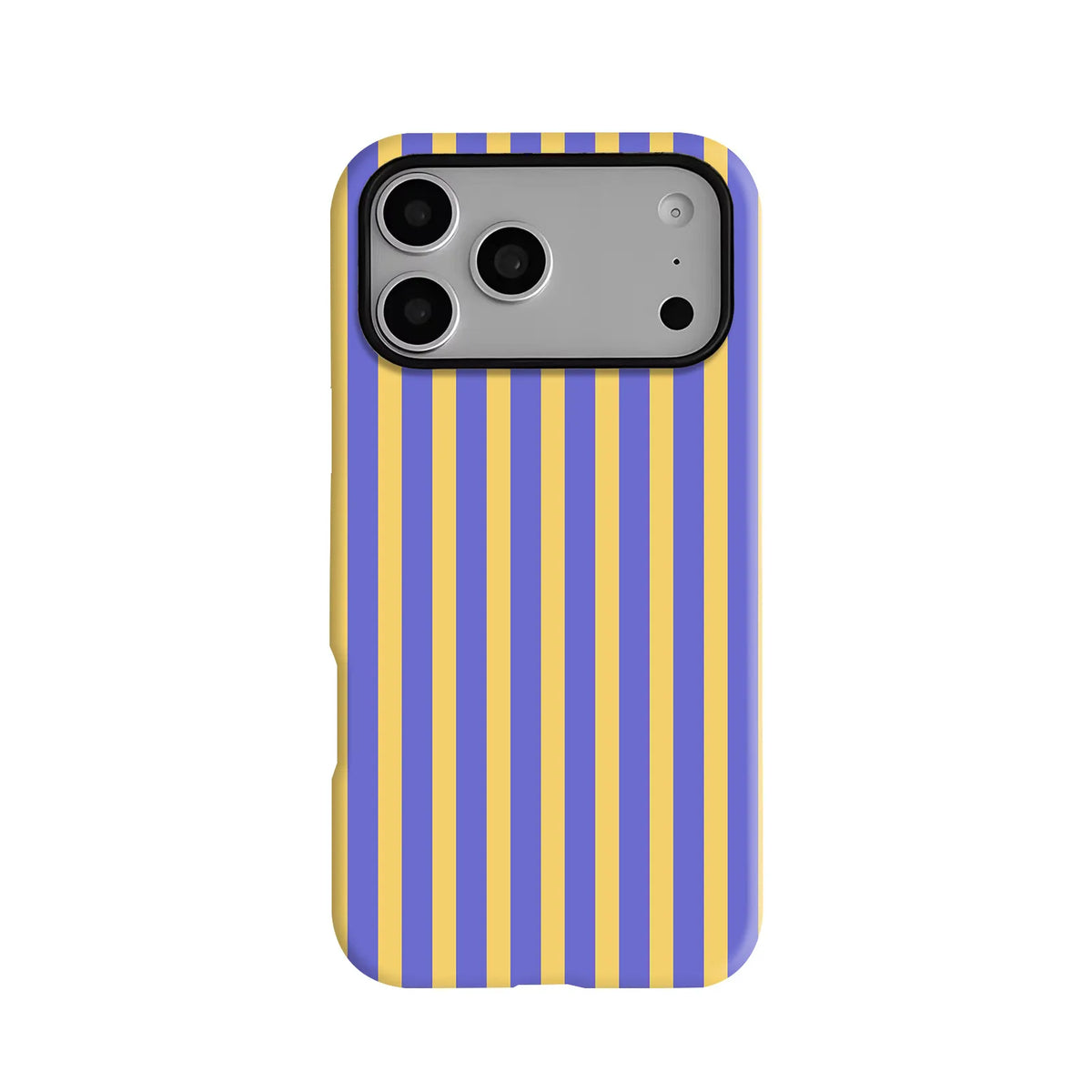 Periwinkle blue-purple striped phone case with glossy finish