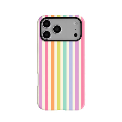 Rainbow pastel striped phone case with glossy finish