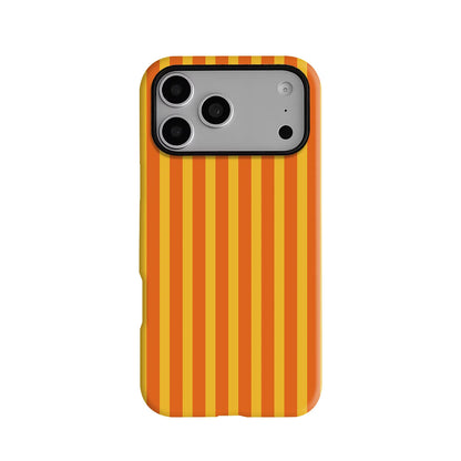 Tangerine orange striped phone case with glossy finish