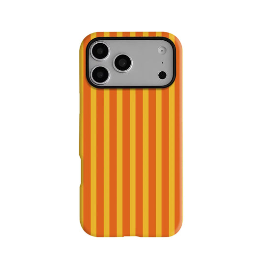 Tangerine orange striped phone case with glossy finish