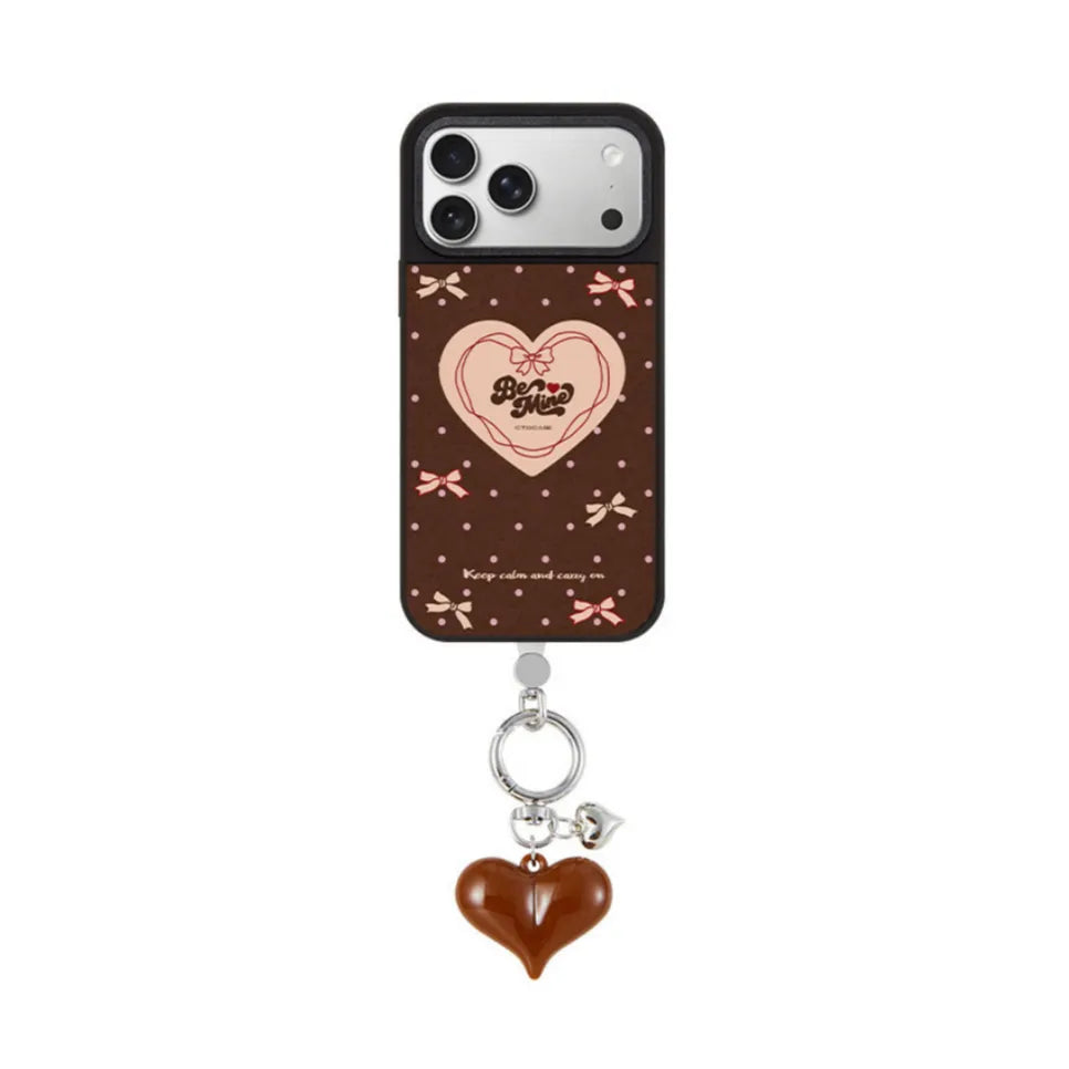 Leopard print heart phone case with red heart charm