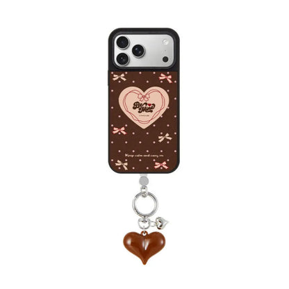 Leopard print heart phone case with red heart charm